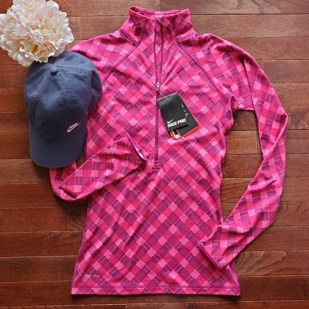 Nike | Nike Pro Dri-Fit Plaid Pullover Jacket | Pink